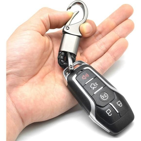 2 Pack Car Key Fob Keychains Leather Holder Key Chain Sturdy Metal with D-Ring - Picture 5 of 5